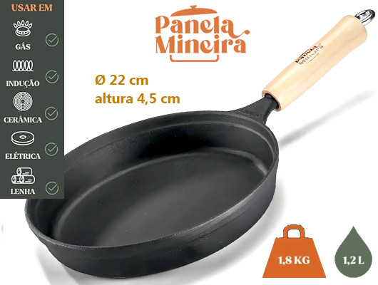 Frigideira Ferro Alta 1,2 Litros 22cm Cabo Madeira
